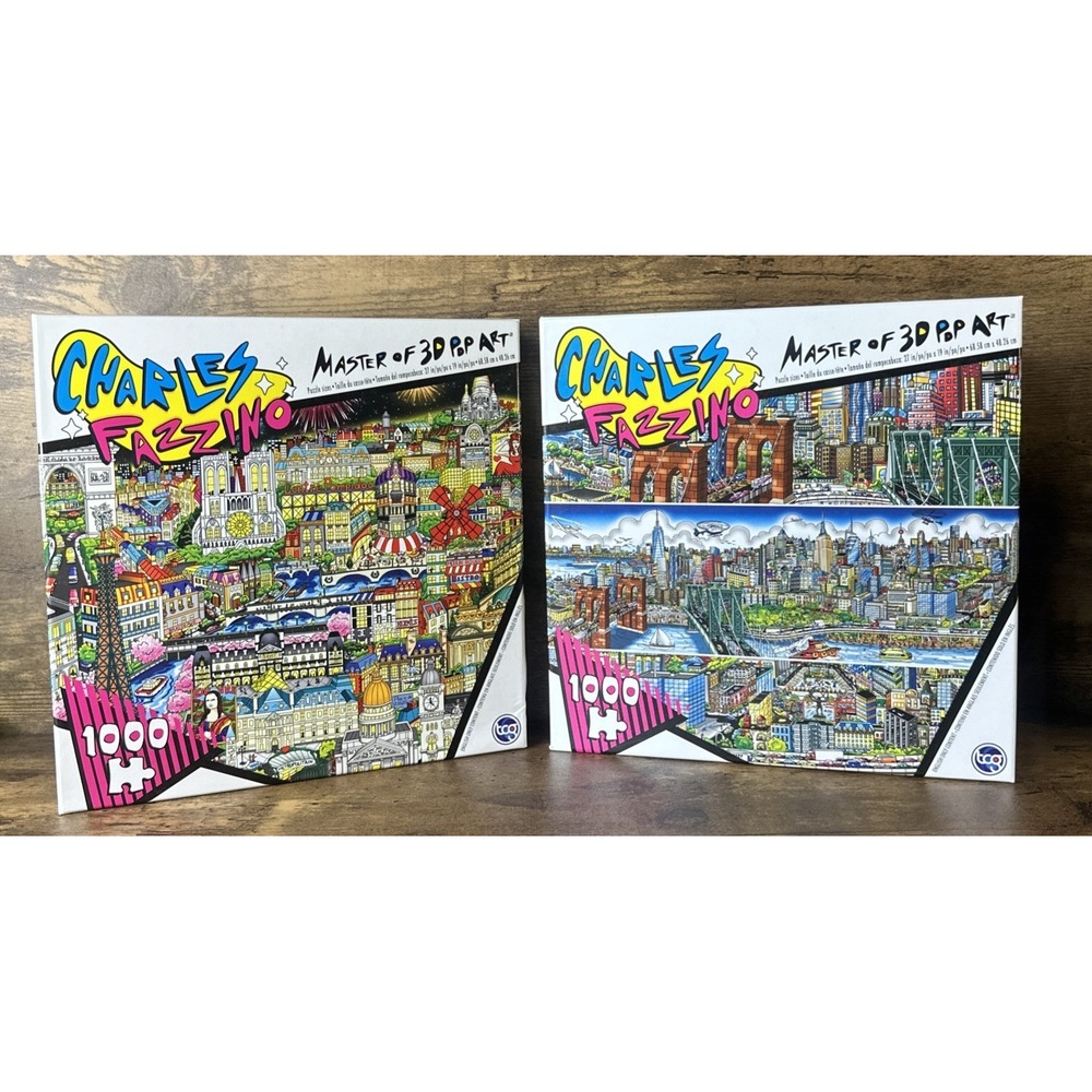 New Charles Fazzino 3D ART Puzzle Bundle "Paris Attractions" & "Along The River"